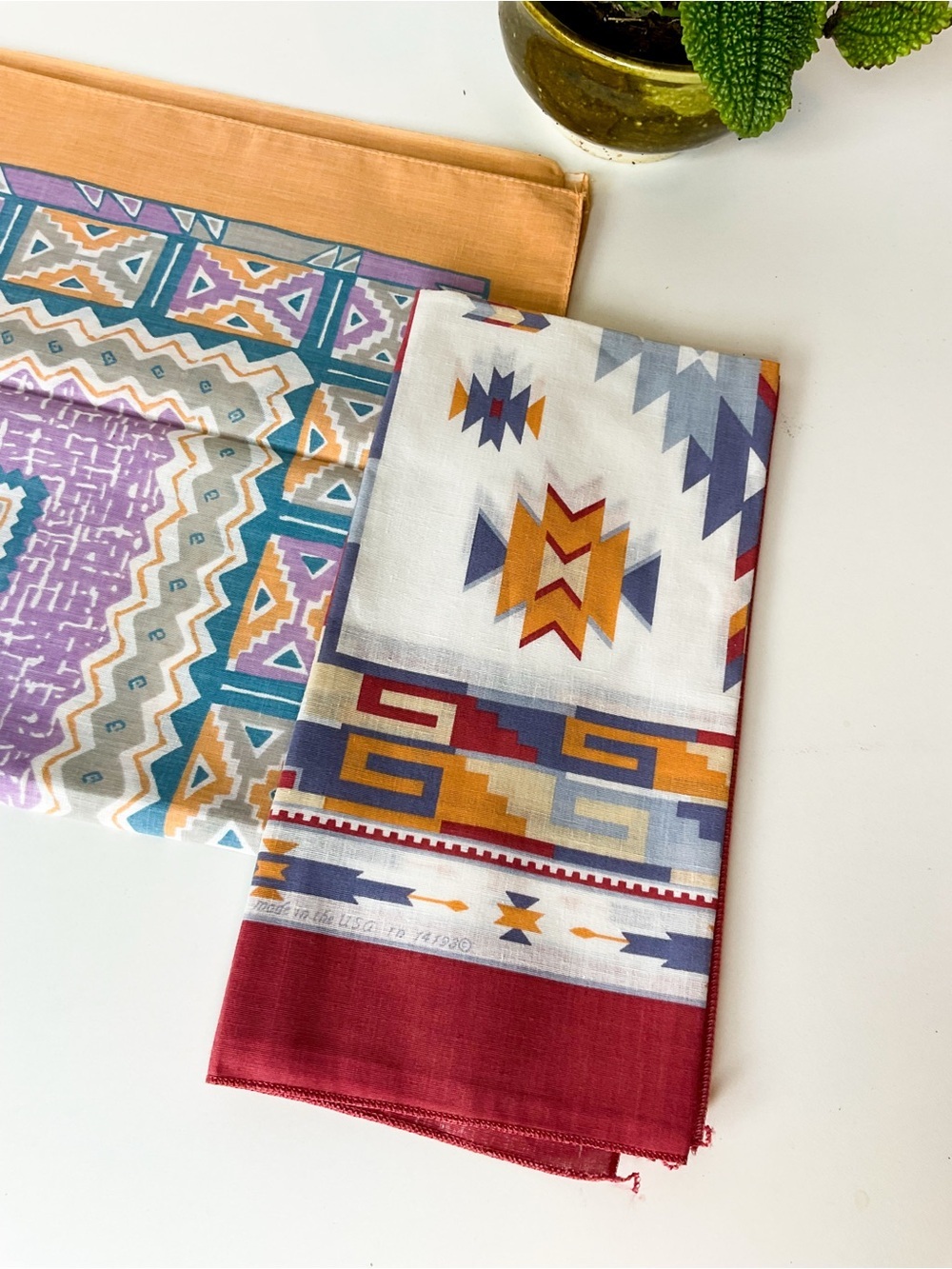 X2 Vintage Early 90s Southwestern Navajo Pattern Scarf with Bold Geometric Print